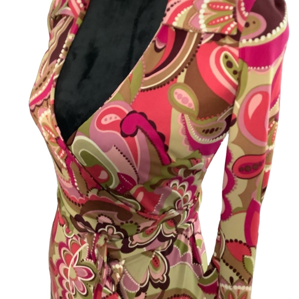 RUBY SIZE 2 RETRO‎ VINTAGE WRAP AROUND MIDI Long Sleeve DRESS. Y2K,hippie - Picture 10 of 16